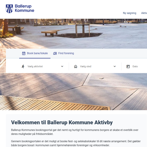 Skærmbillede fra Aktivby bookingsystemet